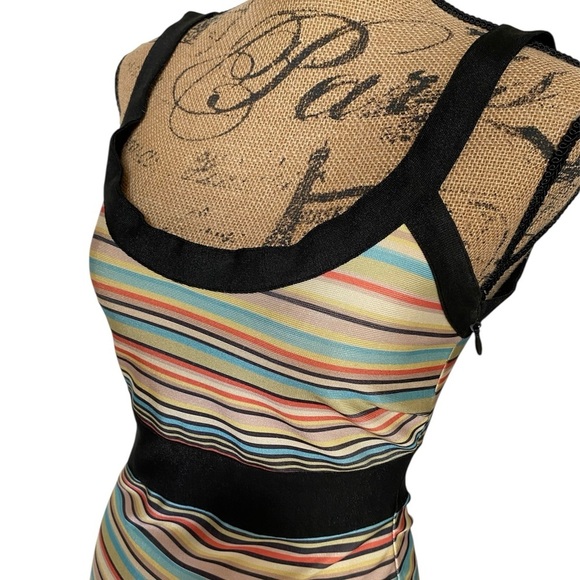 Wow Couture Bandage BodyCon Multicolored Striped Mini Dress Women’s Size Medium - Picture 2 of 11
